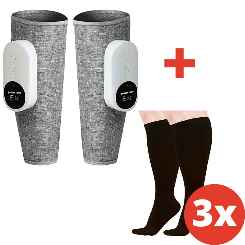 1x Paar Nooro™ 3-in-1 Beinmassagegerät + 3 Paar extra breite Kompressionsstrümpfe (flm)