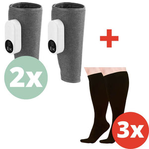 2x Pairs Nooro™ 3-in-1 Leg Massager + 3 Pairs Extra Wide Compression Socks (tlac)